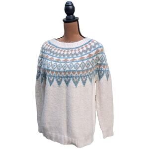Y2K Fair Isle Sweater M Apres Ski Nordic Jumper Fuzzy VTG Anthropologie Luna Ivy